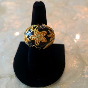 Enamel Dome Ring 8 Black/Gold/White